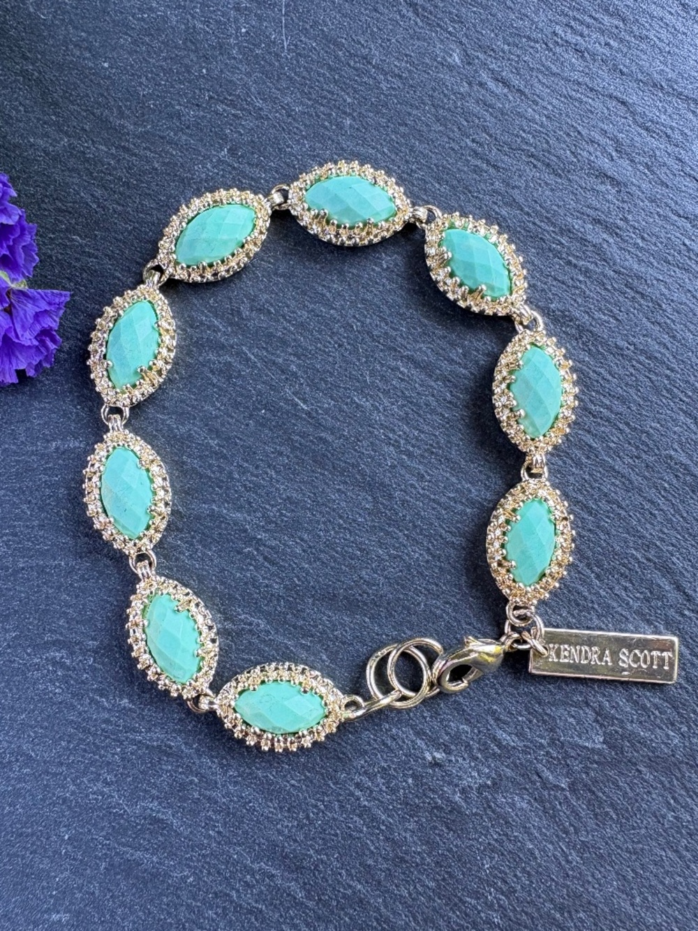 Kendra Scott Rare Retired Jana Gold Marquise Link Bracelet Teal Magnesite